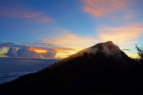 Sunrise At Rinjani Volcano Which Is The Highest Point Of Lombok Island