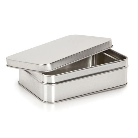 Small Metal Tins Silver Rectangular Containers With Lids
