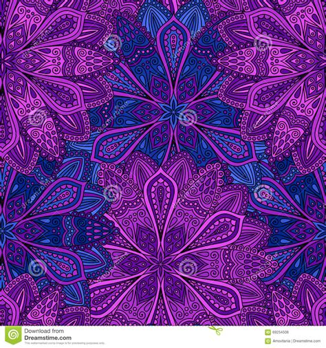 Intricate Blue And Purple Flower Pattern Stock Vector