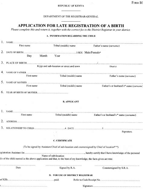 Late Birth Registration Application Form B3 Form Pdf