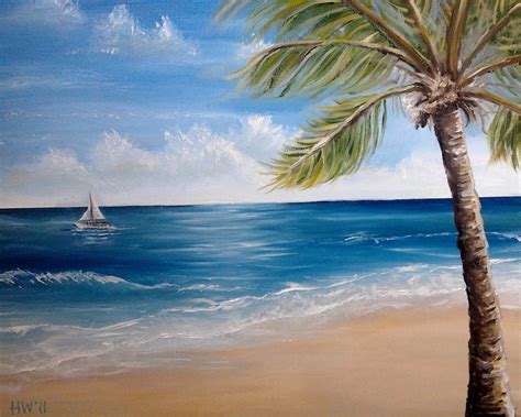 Palm Tree Oil Painting Beach Ocean Key West Tropical Caribbean Ocean