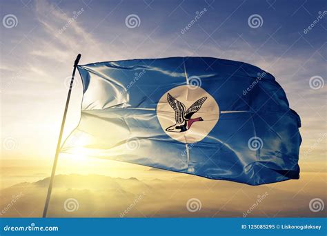 Taymyr Autonomous Okrug Region Of Russia Flag Waving With Sky On Background Realistic 3d