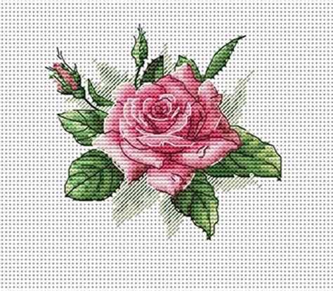 Rose Cross Stitch Pattern Pdf Instant Download Pink Cross Stitch Art