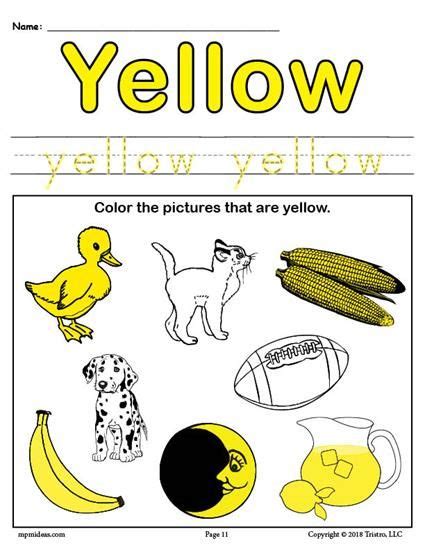 Color Yellow Worksheet Preschool Colors Kids Nursery Rhymes