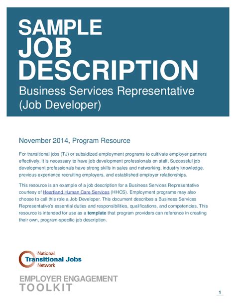 Sample Job Description: Business Services Representative ...