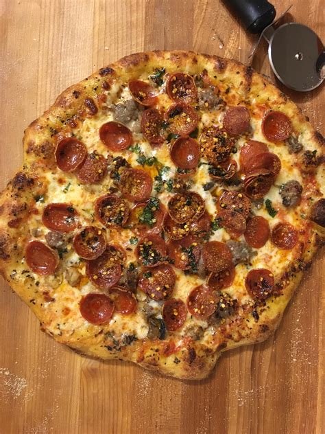 Homemade Pepperoni Mushroom And Sausage Pizza Food