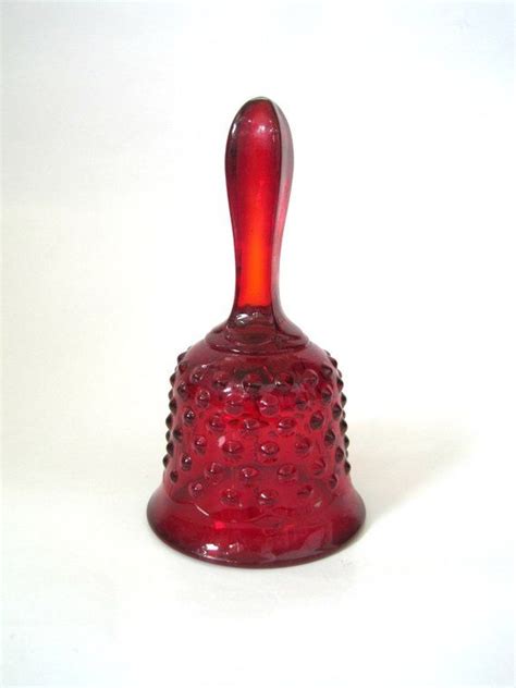 Vintage Ruby Red Fenton Glass Hobnail Bell Red Glass Hand Bell 1970s Retro Fenton Glass Red