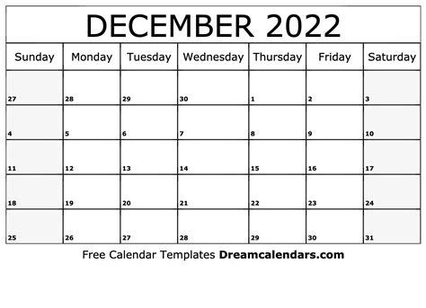 December 2022 Calendar Free Blank Printable With Holidays