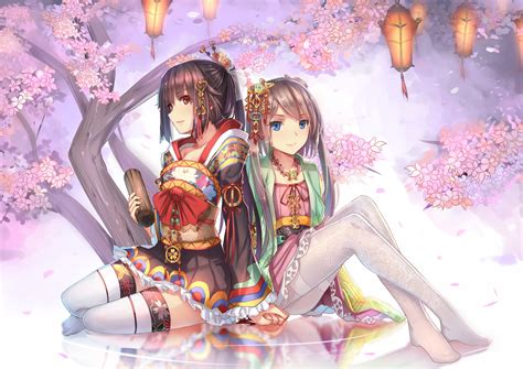 original characters anime japanese clothes cherry blossom anime girls manga wallpapers hd