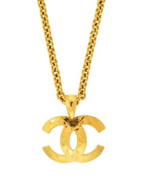 Chanel Vintage Gold Quilted Cc Logo Pendant Necklace Amarcord Vintage