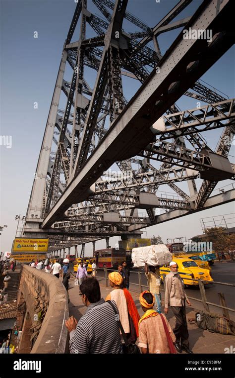 India West Bengal Kolkata Howrah Bridge Main Road Crossing Over