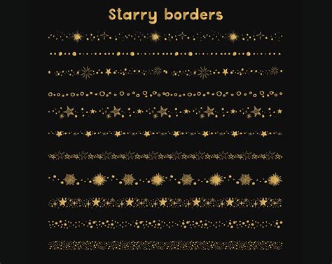 Starry Borders Clipartgold Stars Clipart Gold Bordersblack Etsy