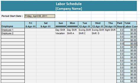 6 Free Labor Schedule Templates In Ms Word And Ms Excel