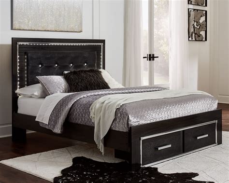 Ashley Furniture Kaydell Black Queen Upholstered Panel Bed With Storage Drawers Roll
