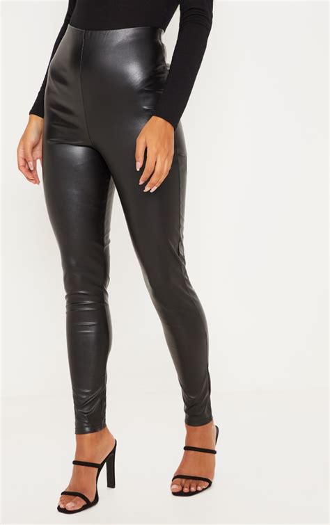 Black Faux Leather High Waisted Leggings Prettylittlething Ie