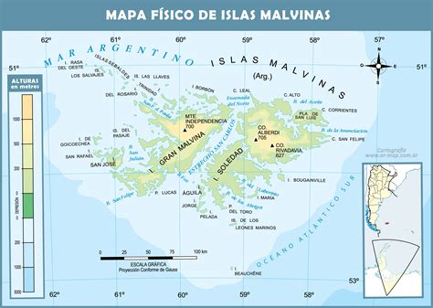 Mapa Físico De Las Islas Malvinas Ex