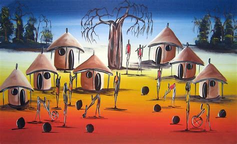 African Art Village Scene Original Acrylic On Canvass Flickr