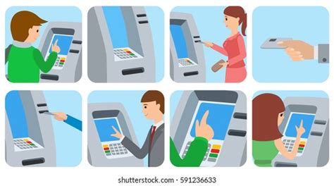 People Using Atm Machine Vector Illustration Stock Vector Royalty Free