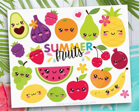 Tutti Frutti Clipart Summer Clipart Kawaii Fruit Watermelon Etsy