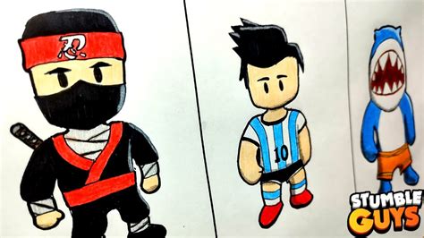 Dibujo Personajes De Stumble Guys Ninja Futbolista Argentino Y Tiburon Drawing Stumble