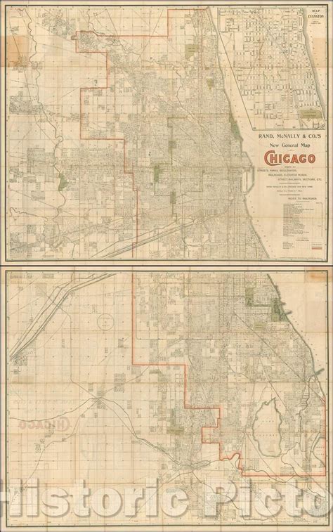 Historic Map New General Map Of Chicago Showing All Streets Parks