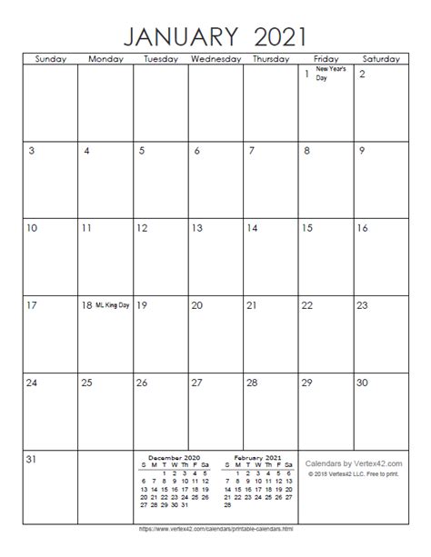 Su m tu w th f sa. Printable Yearly Calendar 2021 Vertex - YEARMON