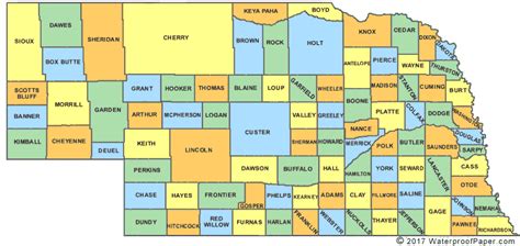County Map Of Nebraska Color 2018