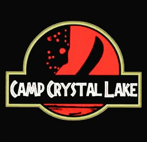 The Camp Crystal Lake Logo Is Shown On A Black Background With Red And