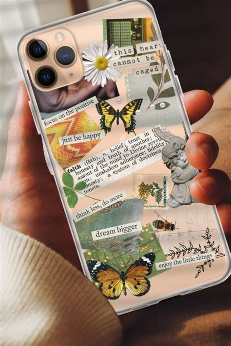 A Person Holding An Iphone Case With Pictures And Words On The Back In