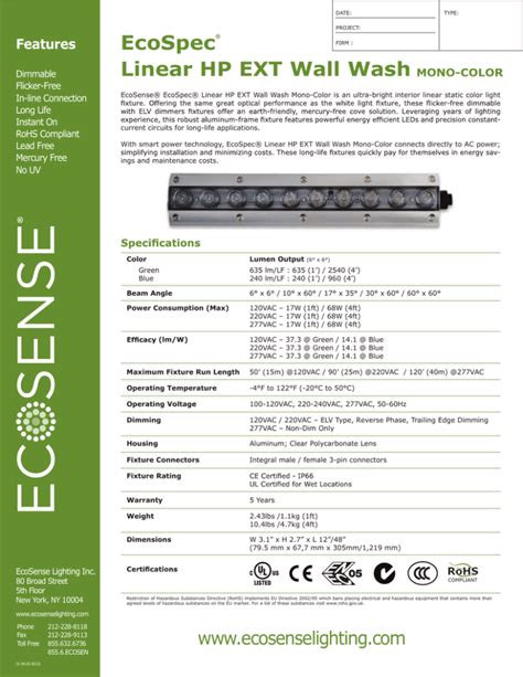 Ecospec® Linear Hp Ext Ww Mono Specification Sheet