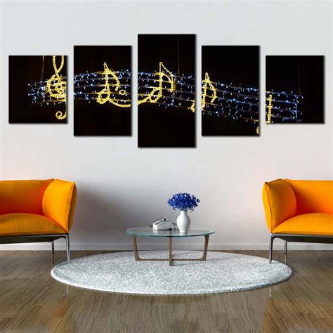 Music Notes Canvas Wall Art Golden Music Lights 5 Piece Canvas Print