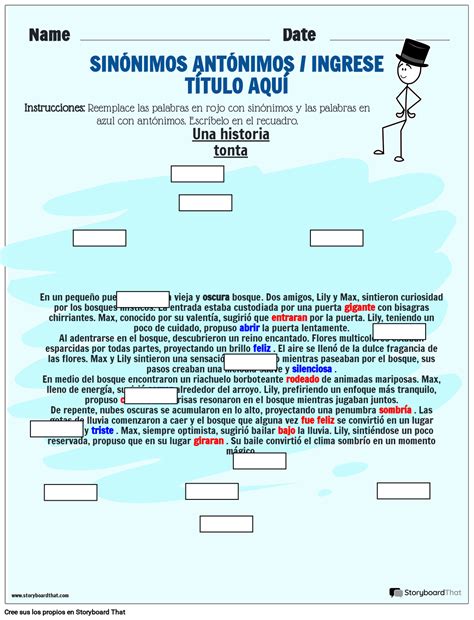 Antónimos Y Sinónimos En La Hoja De Trabajo De Comprensión