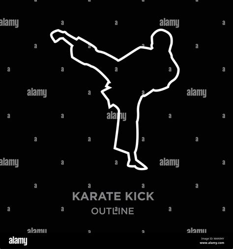 White Border Karate Kick Outline On Black Background Vector