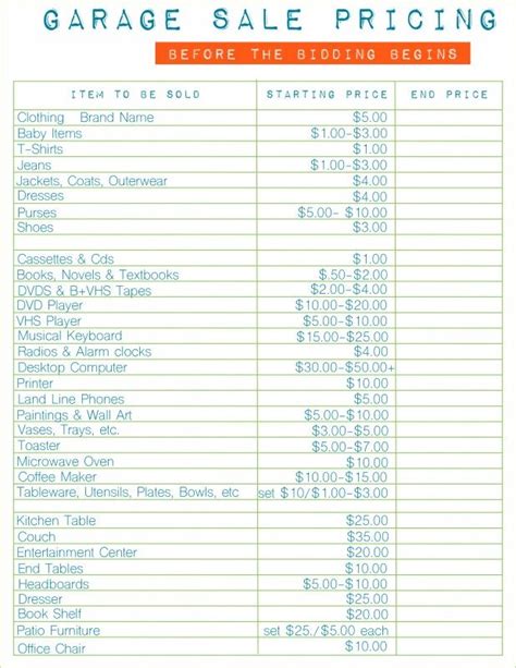 How To Host The Perfect Garage Sale Printable Set Garage Sale Pricing