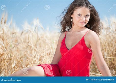Girl With Perfect Hair Posing In Field Picnic Stock Image Image Of