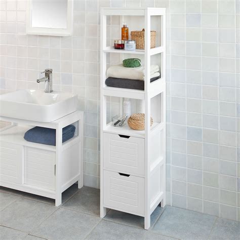 Haotian White Floor Standing Tall Bathroom Storage Cabinet With Shelves