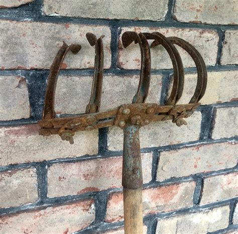 Antique Farm Rake Long Handle Cultivator Hand Rake Etsy