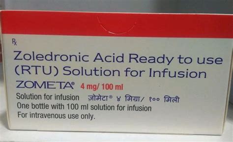 Zometa Zoledronic Acid Ready To Use Solution For Infusion 4mg 100ml Novartis At Rs 4336box In