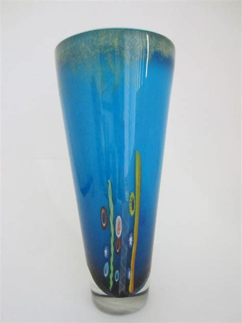 Venetian Blue Glass Vase Infused Millefiori Geometric Gold Inclusion D Designer Unique Finds