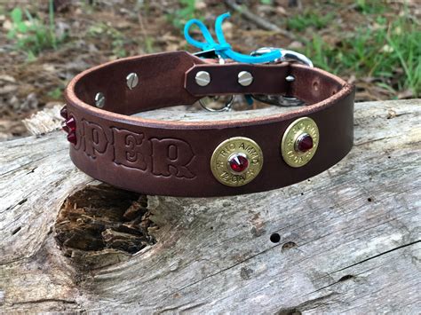 Personalized Dog Collar With Hand Stamped Name Brown Leather Name