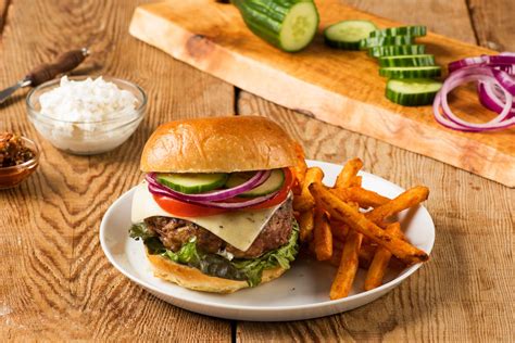 Greek Burgers Made From Ground Pork And Beef Herbs And Olive Tapenade