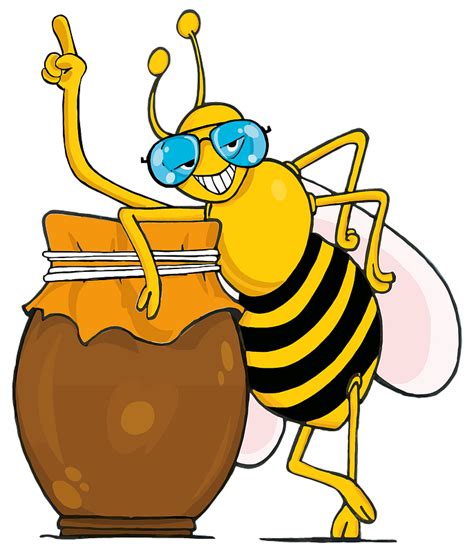 Honey Bee Wearing Sunglasses Leaning On A Honey Jar Clipart Free
