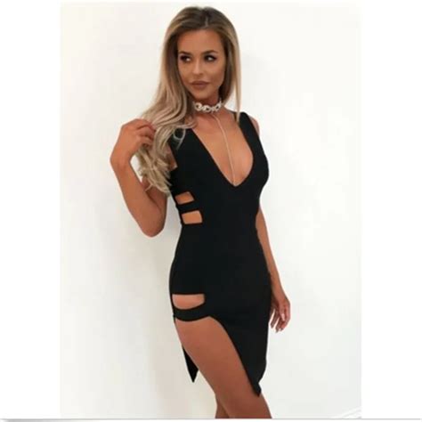 Black Bandage Dress Summer New Arrival Women Hollow Out Sexy Deep