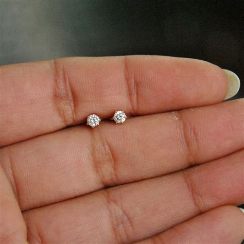 Tiny Solitaire Studs Small Diamond Screwback Earrings Baby Etsy