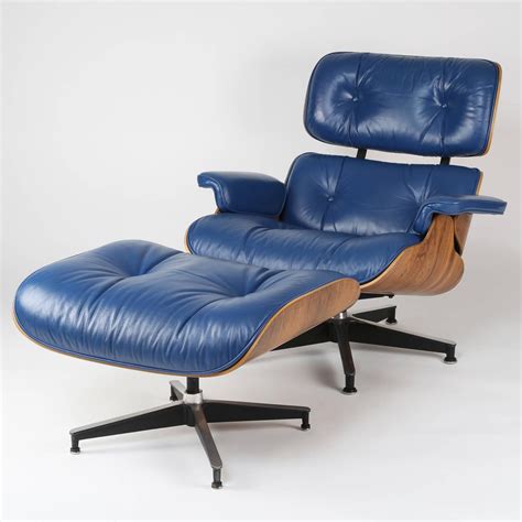 Vintage 670 671 Eames Rosewood Lounge Chair And Ottoman In Blue Leather