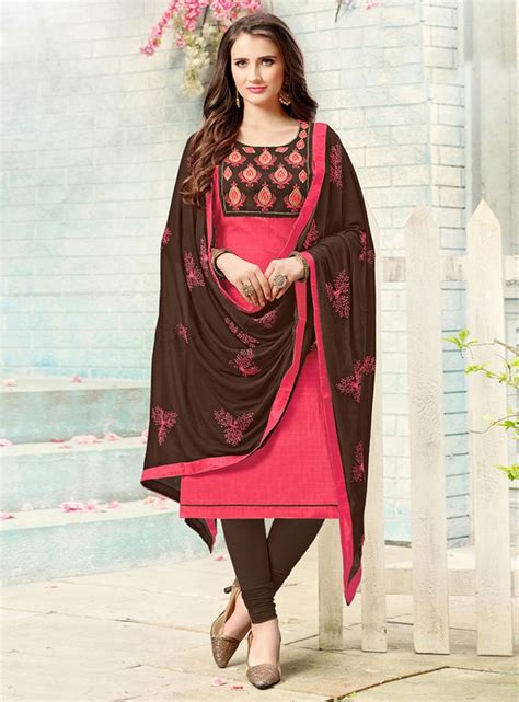 Pink Cotton Churidar Salwar Kameez 138755 In 2020 Churidar Fashion