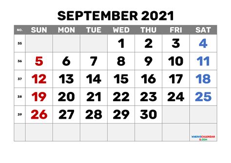 Printable September 2021 Calendar Pdf Template M21bold2