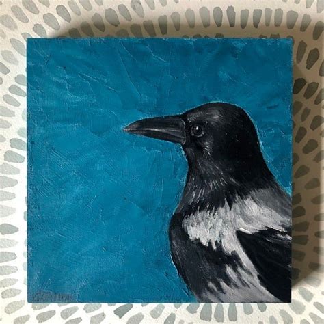 Raven On Indigo Original Oil Painting On 8x8 Wood Panel Etsy