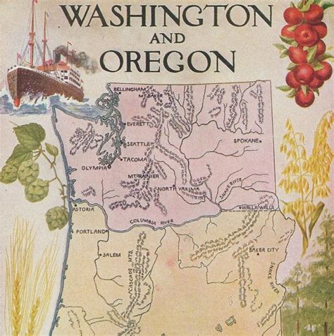 1940s Washington Oregon State Illustrated Map Economic Etsy