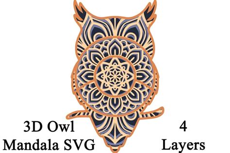 3d Mandala Owl With 4 Layers Svg